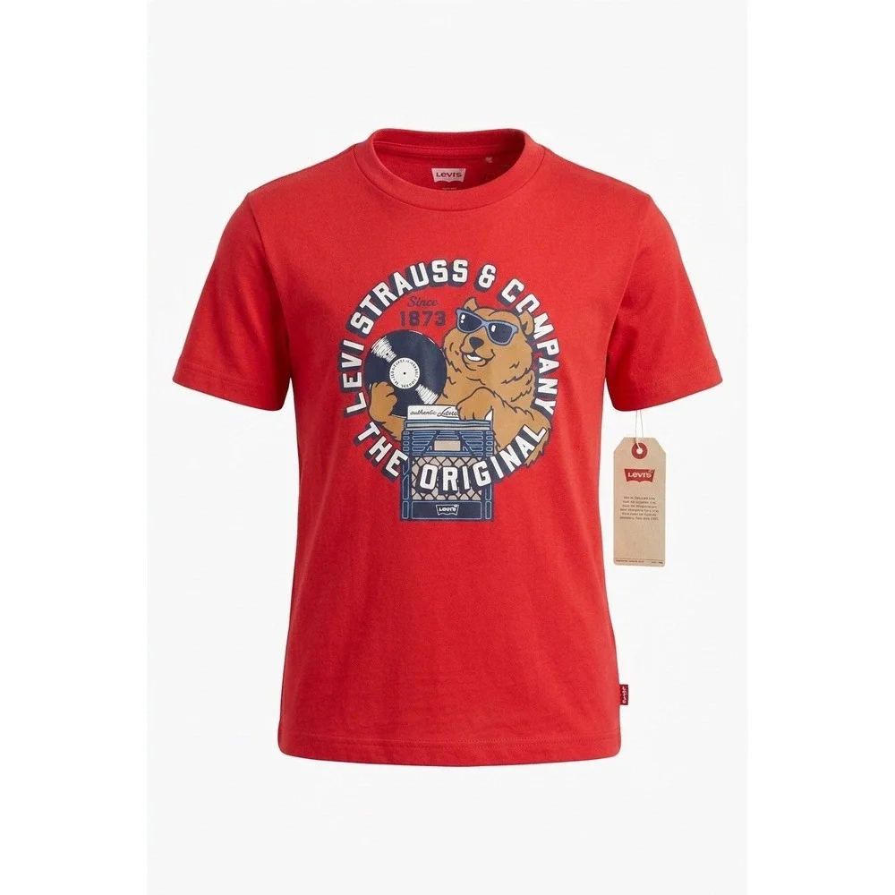Levis Boys Red DJ Bear Graphic Tee Shirt N897-R7S Size S 8-10Y NWT